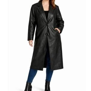 G-III Apparel Leather Coat Womens Size M Black Full Length Lined Vintage 1980s